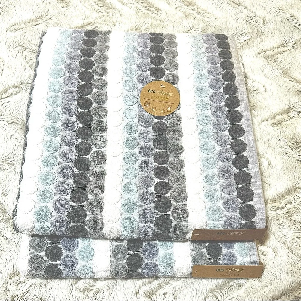 Eco-melange Bath Towels Set of 2 Gray Tones Circles Dots